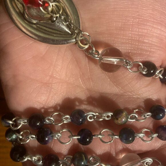 Handmade Feminist Rosary with Multi Color Tigers Eye and Glass Beads - Picture 3 of 3